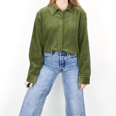 Corduroy Olive Green Button Up Shirt 