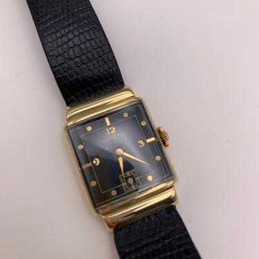 1930s Hamilton Men’s Watch, 14K Solid Gold, Black Leather Band 