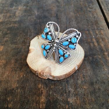 BUTTERFLY EFFECT Navajo Silver &amp; Turquoise Ring | Large Bug Sterling Cluster Stone Ring | Southwest Native American Jewelry, Bohemian | Sz 6 