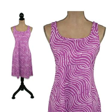 90s Y2K Purple with White Dots Stretch Midi Dress Medium, Sleeveless Fit &amp; Flare, Casual Summer Clothes for Women from Columbia Sportwear 