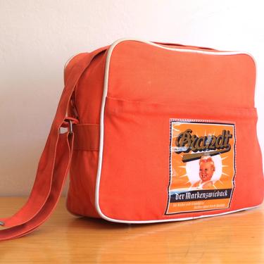 Vintage German Orange Brandt Logo Crossbody Bag 