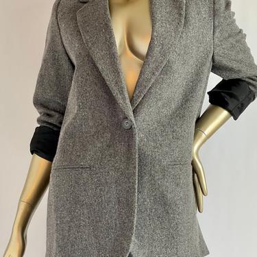 1980's Wool Two Piece Set High Waist Trousers with Oversized Blazer Gray 