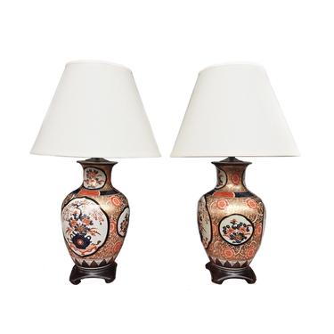 20th Century Imari-Style Porcelain Vase Table Lamps - a Pair