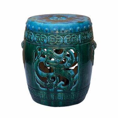 Chinese Green Blue Round Dragon Clay Garden Stool Table cs7062E 