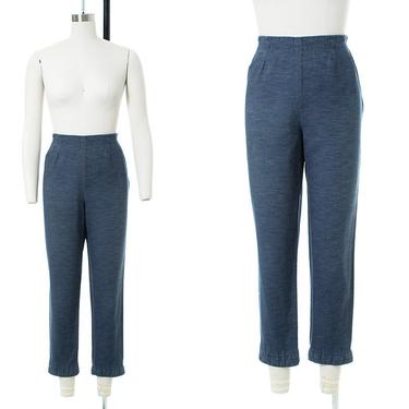 Vintage 1950s 1960s Skinny Jeans | 50s 60s Dark Blue Denim High Waisted Pants (medium) 