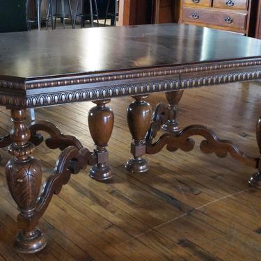 Wood Dining Table w Turned Legs and Decorative Trim