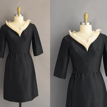 1950s vintage dress | Designer Oleg Cassini Gorgeous Black Cocktail Party Bridesmaid Wedding Dress | Small | 50s dress 