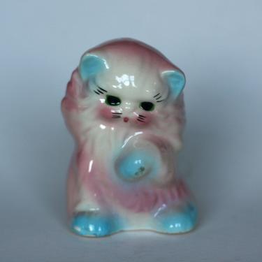 vintage cat planter pink and blue ceramic kitty planter 