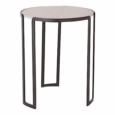 Modern Bronze Metal and Beige Marble Side Table