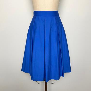 Vintage 1960s 1950s Skirt Blue Cotton Pleated Skirt 