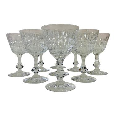 Vintage 1960s Mitred Cut Crystal Glass Coupes, Set of 9