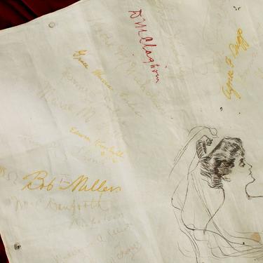 1910s Signature Pillowcase / Edwardian Autograph Memorial Linen / Hand Embroidered / Illustration 