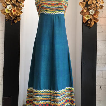 1960s maxi dress, vintage 60s dress, Mexican style dress, ethnic cotton dress, festival style dress, size medium, 60s woven dress 