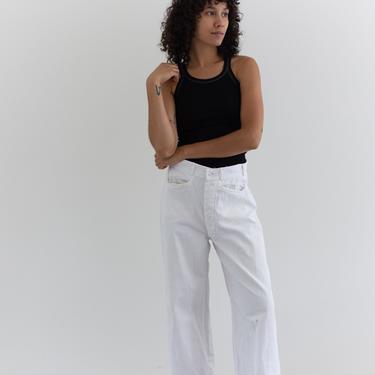 Vintage 31 Waist White Sailor Pant | High Rise Button Fly Cotton Trousers | Navy Pants | WS031 