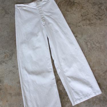40s 50s US Navy White Wide Leg Cotton Trousers 32 Waist 