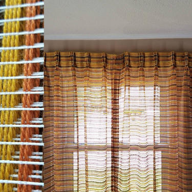 Vintage 70s Woven Pinch Pleat Curtains / Two Pinch Pleat Drapes / Groovy 1970s Natural Tone Decor / Open Weave Living Room Curtain Panel Set 