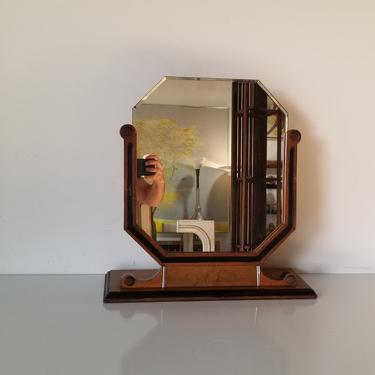 1930's Art Deco-Inspired Burlwood Table Top Vanity Mirror 