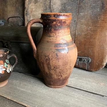 Rustic Pottery Pitcher Jug, Vase, Terra Cotta, Slipware, Redware, Farmhouse, Farm Table Decor 