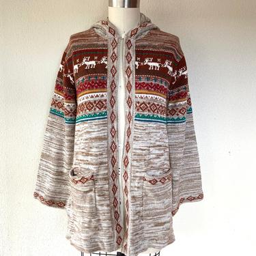 1970s Hooded space dyed cardigan sweater 