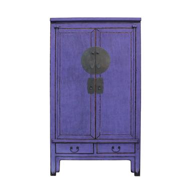 Chinese Distressed Purple Tall Wedding Armoire Wardrobe TV Cabinet cs5387S