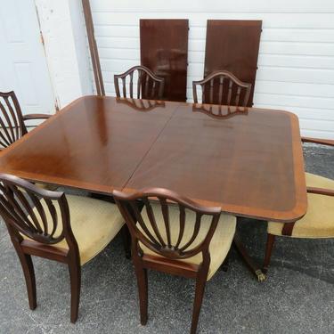 Mahogany Dining Table Six Shield Back Chairs and Two Leaves 2025
