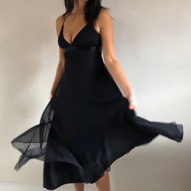 90s silk chiffon maxi dress / vintage black silk empire babydoll cocktail slip dress LBD | XS S 