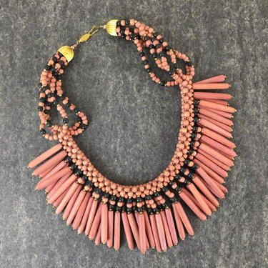 Rose, espresso and gold statement necklace - 1980s vintage 