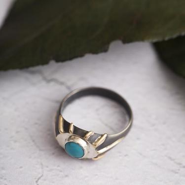 Sterling Silver, 14k Gold and Turquoise Evil Eye Signet Ring