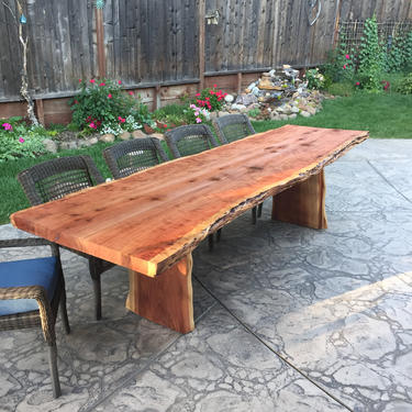 Burled Redwood Table w/ Trestle Base Outdoor 