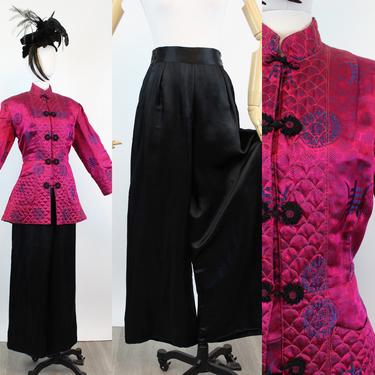 1940s ASIAN silk QUILTED jacket and pants set medium large | new summer 