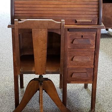 Item #LR1 Vintage Child’s Roll Top Desk w/ Swivel Chair c.1920