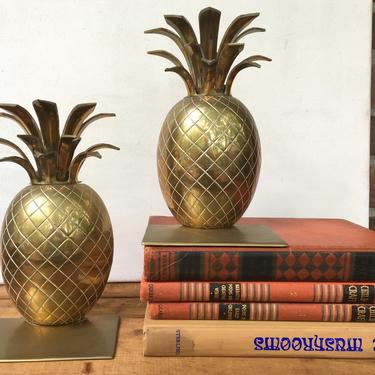 Vintage Brass Pineapple Bookends, Set Of Two Pineapples, Mid Century, Hollywood Regency 