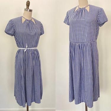 Vintage 1940s Dress 40s Day Dress Cotton Maternity Blue and White Check 