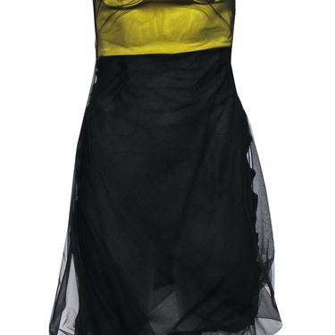 Gucci - Black Organza Strapless Midi Dress w/ Chartreuse Bodice Sz 4