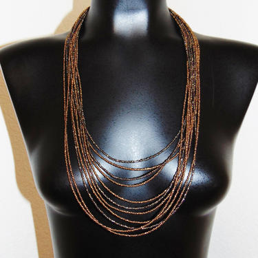 Vintage 80s Multi Strand Brown Seed Bead Necklace 