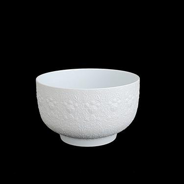 Vintage Rosenthal Studio Linie LARGE Bjorn Wiinblad Matte White Porcelain FANTASY Bowl with Faces and Flowers Theme 9 3/8&amp;quot; x 5.75&amp;quot; 