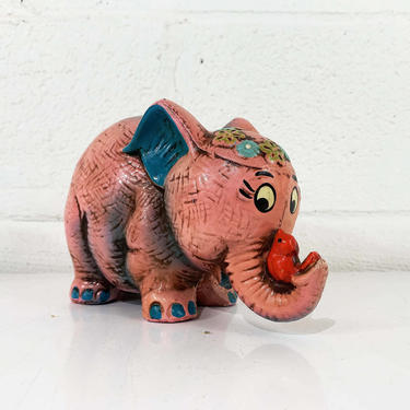 Vintage Napcoware “Ellie Fant” Coin Bank Elephant Trunk Up Mid-Century Home Décor Figure Figurine Good Luck Cute Kitsch Kawaii Kitschy Napco 