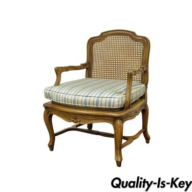 Vintage French Louis XV Style Caned Back Carved Walnut Fireside Lounge Arm Chair
