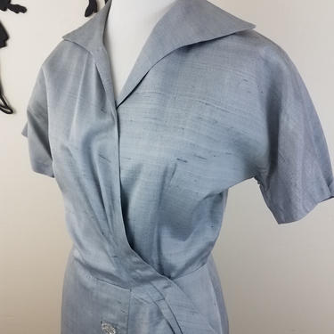 Vintage 1950's Raw Silk Dress / 40s Wiggle Dress 