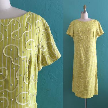 vintage 60's yellow swirl shift dress 