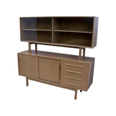 1960s Danish Modern Buffet With Floating Hutch in Cerused Teak 