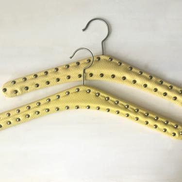 studded clothes hangers pair yellow faux leather 1970 european retro cool 