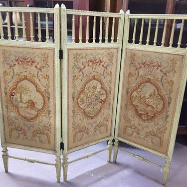 Antique Italian Tapestry Petit Point Trifold Dressing Screen Room Divider