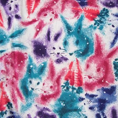 Vintage 80s Fabric Bunny Rabbit Cotton Novelty Print 1.6 Yds 