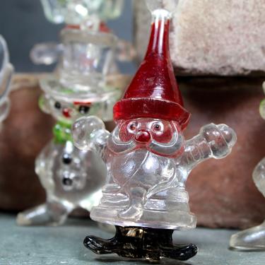 Set of 6 Clear Resin Ornaments from the 1970s - Vintage Santa, Elves, Snowman, Angel, Christmas Tree - Made in Hong Kong | FREE SHIPPING 