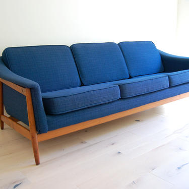 Scandinavian Modern Dux Three Seater Sofa Couch with Teak Frame Made in Sweden Folke Ohlsson 