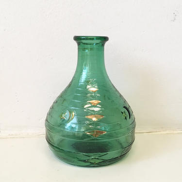Mid-Century Green Glass Decanter Vintage 1950s Mastercraft Pipes Italy Vase Celestial Moon Stars Retro Barware Vase Bottle 