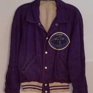 Vintage 1960 Purple Cotton UNisex Letter Jacket Mason Texas  Bomber 
