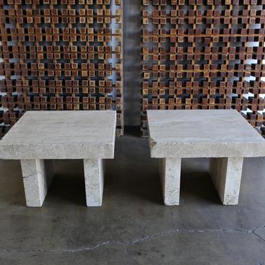 Solid Travertine Side Tables, circa 1970