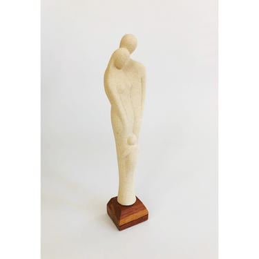 Tall Vintage Mexican Modernist Plaster Family Sculpture 